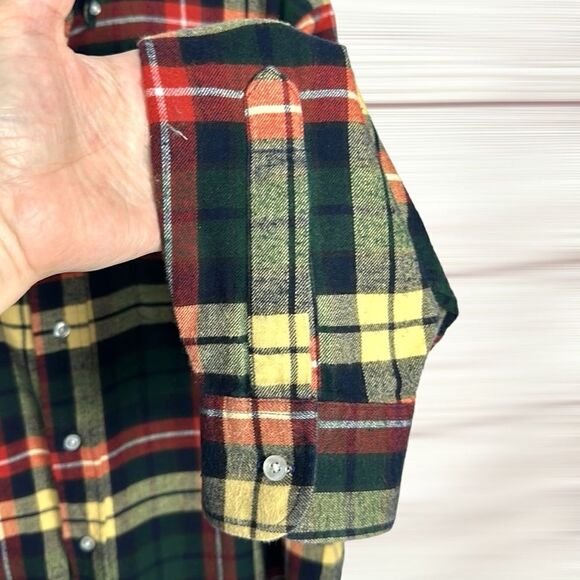 Vintage L.L. Bean Flannel Button Up Shirt Cotton Plaid Green Red Yellow size XL - Picture 7 of 11